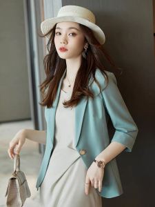 Slim Fit Short Style Womens Blazer Jacket Spring Summer Thin Hanging Sense Quality Casual Versatile Commute Polyester Blouse