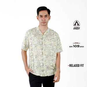 Aerostreet Kemeja Rayon Printing Jean Hawai Motif Terang Pria Wanita QCBAA
