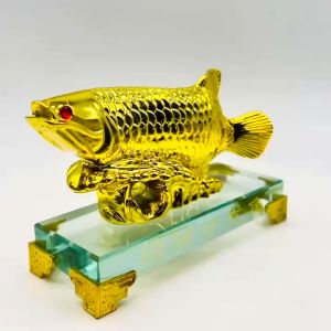 Feng Shui Golden Arowana Fish Statue for Luck Wealth and Prosperity Decorative for Home Office Shop