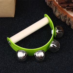 Wooden Half round Childrens Tambourine with Clapper Handle - Educational Musical Fun Toy Orff Instruments Hand Ringing Bell