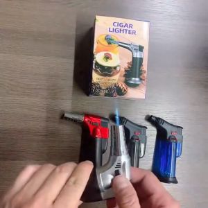 Flame Torch Lighter Kitchen Cooking Outdoor Camping Gas Jet Windproof Ignition Spray Gun Turbo Butane Cigarette Cigar Lighter Gas Refillable BBQ Torch Lighter Stylish And Windproof Lighter Igniter(Butane Gas Not Included)