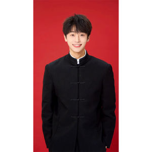 New Chinese Style Mens Shirt Wedding Ceremony Formal Portrait Male Model Traditional Tang Costume Shang Zhong Uniform Loose Fit Polyester Fiber