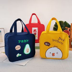Large Capacity Canvas Lunch Box Bag Cartoon Student Bento Bag Cute Japanese Style Handheld Bag for Office Workers Storage Organizer