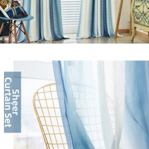Gradual Color Striped Linen Curtains