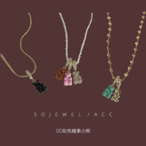 Colorful Bear Necklace Womens Trendy Double Layered Stackable Hip Hop Style Titanium Steel Box Chain Fresh out Fashion Accessory