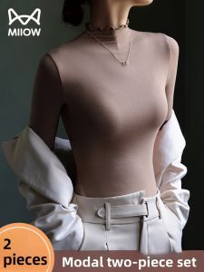 miiow | Cat Lady Autumn Winter Half High Collar Base Shirt Womens Inner Wear 2025 New Modal Slimming Brushed Elegance Base Shirt