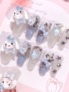 Handmade Nail Art Stickers Childrens Wearable Fake Nails Cute Dog with Bow Design New 2024 Fashion Nail Tips from China