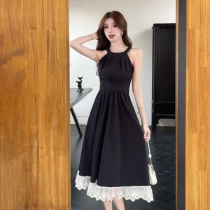 French Hepburn Style Black Strapless Gown Womens Summer Elegant High-End Feeling Ball Beach Vacation Long Dress