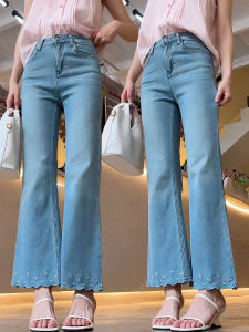 MEITESIJIAONU | Slim Fit for Petite Floral Lace Denim Jeans 2026 Summer Light Blue