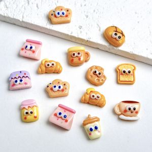 30PCS Cartoon Creative Milk Cup Resin Nail Charms Kawaii Novelty Big Eye Biscuit Bread Desserts Nail Art Decorations DIY Nails