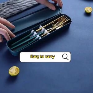 3pcs Stainless Steel Cutlery Dinnerware Set with Box for School Office Student Fork Spoon Chopsticks Portable Travel Picnic Tableware Set Gifts