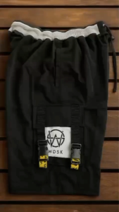 Celana Pendek Karet Pria Hitam Bebyteryy Cargo Pendek Saku Tali Gesper Motif Sablon Keren