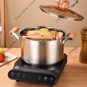 Nồi Canh Inox 304 24Cm Có Nắp Đậy Chảo Chống Dính Đa Năng Cho Gia Đình Bếp Điện Từ Và Bếp Gas Âm Đôi Tai Đồ Dùng Nhà Bếp