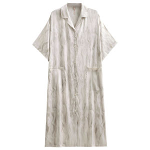 yuenei | Elegant Ice Silk Satin Sleepwear Womens Long Short Sleeve Shirt Style Summer Comfortable Home Clothes Casual Fashion