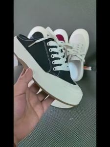 Womens Lace-up Closed Toe Half Slippers 2024 Spring and Summer New Slip-on Loafers Casual Platform Canvas Shoes