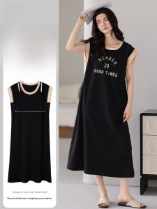 MiiOW | Pure Cotton Sleepwear Womens Style Summer New Sleeveless Midi Length Plus Size With Chest Pad Home Clothes Nightgown