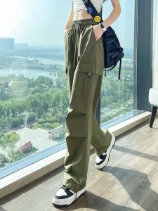 สลิมฟิต งานอเมริกัน กางเกง ผู้หญิง ฤดูร้อน เดินป่าแบบมีกุญแจมือขนาดเล็ก กางเกง ลำลอง หลวม กีฬาแห้งเร็วขากว้าง กางเกงขายาว