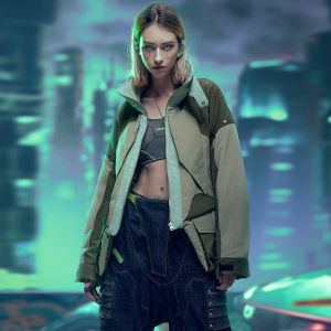 Cyberpunk Streetwear Functional Loose Short Cotton Jacket Youth Fashion Autumn Winter Outerwear Zipper Closure Solid Color