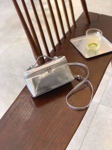 Silver Leather Lunch Box Bag Womens New Chinese Style Lightweight National Trend Bag Banff Square Handbag Pure Color