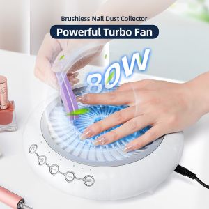 Nail Dust Collector 80W Powerful Suction Low Noise Brushless Dust Extractor Nail Art Manicure Nail Vacuum Cleaner With Filter
