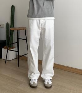 American High Street Vibe White Simple Basic Mens Jeans Loose Straight Wide Leg Drapey Daily Commuting Casual Trousers