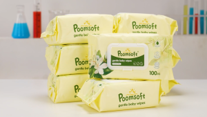 Poomsoft 1 Packs x 100 Sheet Jasmine Scented No-Alcohol Gentle Baby Wipes Wet Tissue Disposable