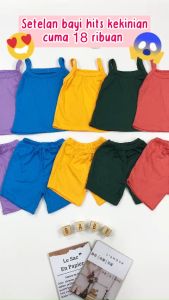 Set Azura uk Bayi 3-12 Bulan / Setelan Tanktop Celana Pendek Anak Perempuan Baju Anak Baby Polos Kualitas Import Alin Kidos