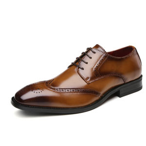 Mens Business Casual Leather Shoes round Toe Derby Shoes Comfortable Breathable Rubber Outsole Wear-resistant Office Dress Shoes