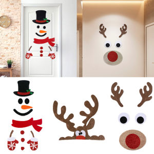 Christmas Door Window Stickers Decoration Elk Snowman Santa Claus Felt Wall Sticker Christmas Home Decor Happy New Year 2025