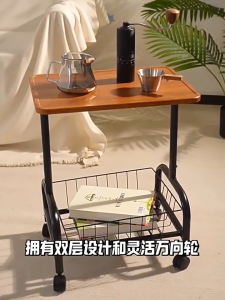 AIBG โต๊ะเล็กข้างโซฟา ชั้นวางของ โต๊ะกาแฟ พร้อมล้อเลื่อน+ที่จับ ชั้นวางของรถเข็น การจัดเก็บแบบสองชั้น ขนาดเล็ก ทันสมัยและล้ำสมัย