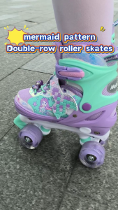 (จัดส่งวันนี้)รองเท้าสเก็ตเด็กผู้หญิง โรเลอร์เบส ขนาดปรับได้ เด็ก มือใหม่  การ์ตูนเงือกน้อย ของขวัญคริสต์มาส