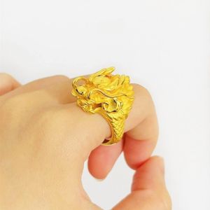 New Dragon Year Mens Ring Sand Gold Simulated Vintage Non-fading Adjustable Open Worked Dragon Pattern Fashionable Jewelry