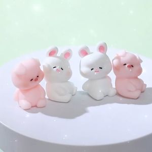 Mô hình thỏ trắng lợn hồng ngái ngủ dễ thương trang trí tiểu cảnh terrarium DIY