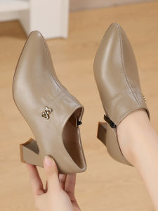 Spring New Style Comfortable Slimming Pointed Toe mid Heel Deep Mouth Fashion Single Shoes Versatile Mom Shoes Ankle Boots