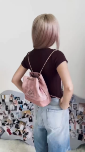 Disney Official Mickey Vintage Brown Backpack PU Leather Bucket Bag with Shoulder Straps and Iconic Glove Keychain