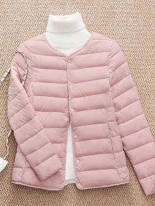 Womens Slim Fit Lightweight down Cotton Jacket Pure Color Inner Wear Short Style No Collar Autumn Winter New Arrival Versatile