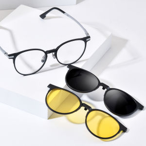 NIANZHEN TR90 Alloy Glasses Frame Men Round Magnet Clip Eyeglasses Night Vision Polarized Polarized Lens Women Ultralight Eyewear 9016
