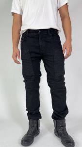 กางเกงยีนส์การ์ด CE Level 2 แบรนด์ไทย MANTA DENIM เพิ่มกระเป๋าข้างใส่โทรศัพท์ รุ่น FU06 สีดำเข้ม ผ้ายืดเยอะ ออฟชั่นจัดเต็ม