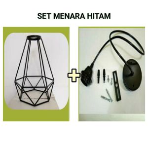 LAMPU HIAS GANTUNG CAFFE DIAMOND SET (KAP+KABEL+FITTING+KOP) FULL SET (KAP+KABEL+FITTING+KOP+LAMPU LED) WARNA GOLD AND BLACK MURAH