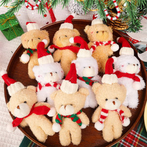 จี้ตุ๊กตาหมีรูปหมีน่ารักพร้อมหมวกผ้าพันคอตัวแขวนตกแต่งสุขสันต์วันปีใหม่คริสต์มาสของตกแต่งกล่องของขวัญน่ารัก