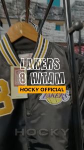 HOCKY - Jaket Varsity Bomber Baseball Pria Hitam Lakers 8 Full Bordir Casual Vintage Premium Distro