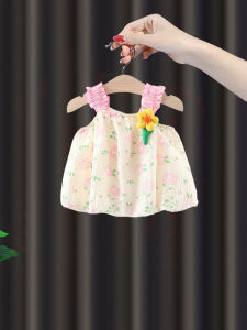 Princess Style Summer Dress for Girls Baby Girl Cotton Blend Floral Print A-Line Skirt Lightweight Breathable Fresh Style Gift