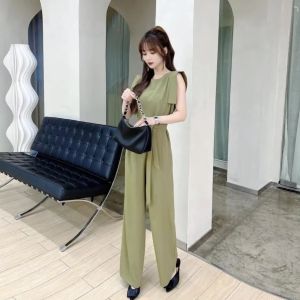Kaka Womens Flagship Korean Style Long Leg Suit One-Piece Pants High Waist Polyester Commute Fashion plus Size Floor Length