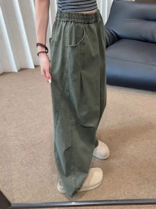 Military Green Folded Blade Wide Leg Casual Pants Mens Autumn American Retro Workwear Design Sensation Sport Leisure Trousers