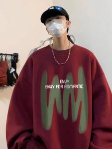 เสื้อสเวตเตอร์คอกลมหลวมๆ ทรงพอดีตัวสำหรับผู้ชาย ฤดูใบไม้ร่วง/ฤดูหนาว สีแดง น้ำหนัก 300 ปอนด์ เสื้อเชิ้ตแขนยาวแบบลำลอง แบรนด์ ISN