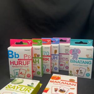 Mini Flash Card Bilingual Bahasa Indonesia Inggris | Kartu Pintar Anak English Flashcard Free Ring | Belajar Alfabet Membaca Abjad Huruf Angka Bentuk Warna Gambar Hewan Binatang Buah Kendaraan Transportasi Alphabet Mainan Montessori Edukasi Balita