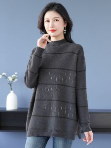 New Arrival Middle-Aged Womens Sweater Fall and Winter Woolen Sweater plus Size Plus Size Western Style Mom Wear Easiest for Match Bottoming Shirt Tops Thickened