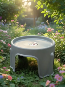 GRAY PLASTIC ROUND PLANT STAND RISER HOME GARDEN FLOWER POT STOOL ELEVATOR FOR OUTDOOR AND INDOOR GARDEN GROUND IDEAL FOR OUTDOOR AND INDOOR GROUND DECORATIONS WITH A MINIMALIST DESIGN AND U-SHAPE BASE