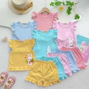 Bộ Quần Áo Trẻ Em Tay Cánh Tiên Bèo Vải Thun Lạnh NATUCO Mềm Mát Điệu Đà Cho Bé 8-27Kg TN-008