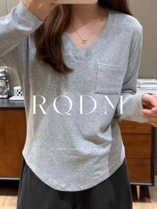 plus Size Womens T-Shirt Spring Autumn New Style V-Neck Asymmetrical Slimming Long Sleeve Regular Length Fashionable Top